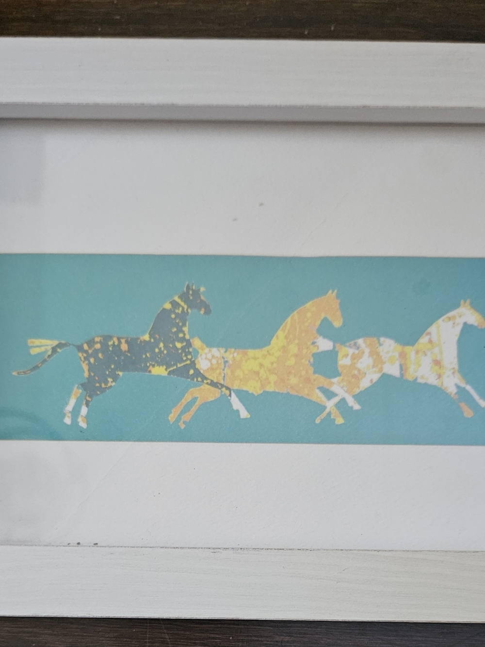 Running Horses Framed Art Print - Teal, Yellow, Gray